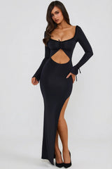 Ruffle-Trim Cut-Out Maxi Dress in Black