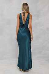 The Loretta Cowl Satin Maxi Dress Teal