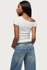 Jubilee Off Shoulder Henley Top