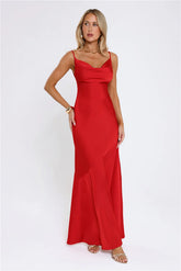 Brilliant Belle Satin Maxi Dress Red