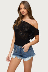 Cyra Floral Knit Boat Neck Top
