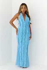 Frills Please Halter Maxi Dress Blue