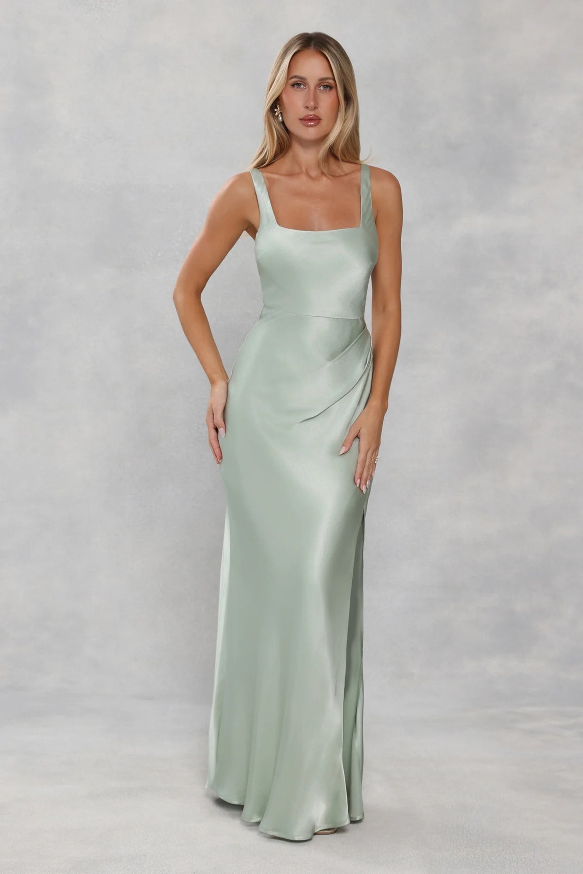 The Evelina Satin Maxi Dress Sage Green