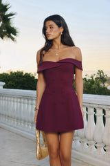 Parisian Views Off Shoulder Mini Dress Wine