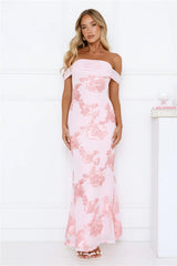 Lush Bloom Embroidered Off Shoulder Maxi Dress Pink