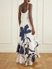 Inoportuna printed ruched ruffled satin maxi dress