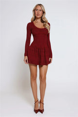 Pretty Portrait Long Sleeve Knit Mini Dress Wine
