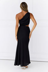 Midnight Lotus One Shoulder Maxi Dress Black