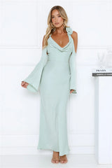 Satin Edge Halter Maxi Dress Sage