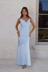 Brilliant Belle Satin Maxi Dress Light Blue