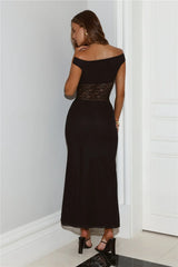 Lace Bodice Off Shoulder Maxi Dress Black