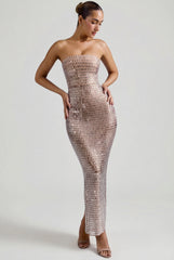 Embellished Bandeau Maxi Dress in Almond