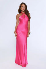 Rule Her World Halter Satin Maxi Dress Magenta