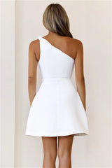 With Flair One Shoulder Mini Dress White