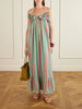 Ruffled tiered striped cotton halterneck maxi dress