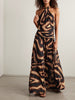 Draped printed wool-blend jersey halterneck maxi dress