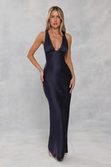Polished Affair Satin Maxi Dress Navy