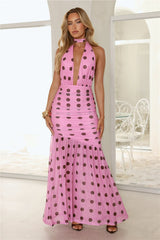Fiorisse Polka Dot Halter Maxi Dress Pink