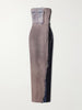 Distressed paneled stretch-denim maxi dress