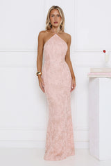 The Sparkling Muse Sequin Halter Maxi Dress Pink