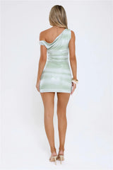 Flashy Queen Off Shoulder Sequin Mini Dress Green