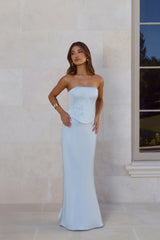 Golden Isle Strapless Satin Maxi Dress Blue