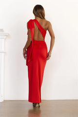 Nightfall Radiance One Shoulder Maxi Dress Red