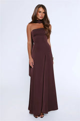 Satin Tempt Strapless Maxi Dress Chocolate