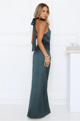 Satin Sophistication Halter Maxi Dress Green