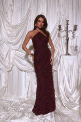 The Fashion Muse Halter Maxi Dress Plum