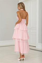 Twinkle Into Night Tulle Halter Maxi Dress Pink