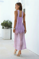 Shimmer Sheer Strapless Maxi Dress Lilac