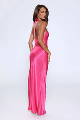 Rule Her World Halter Satin Maxi Dress Magenta