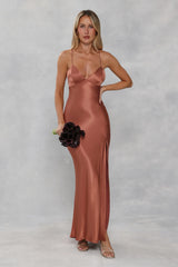 The Sophia Satin Maxi Dress Bronze