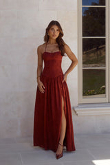 Starlet Status Satin Maxi Dress Wine
