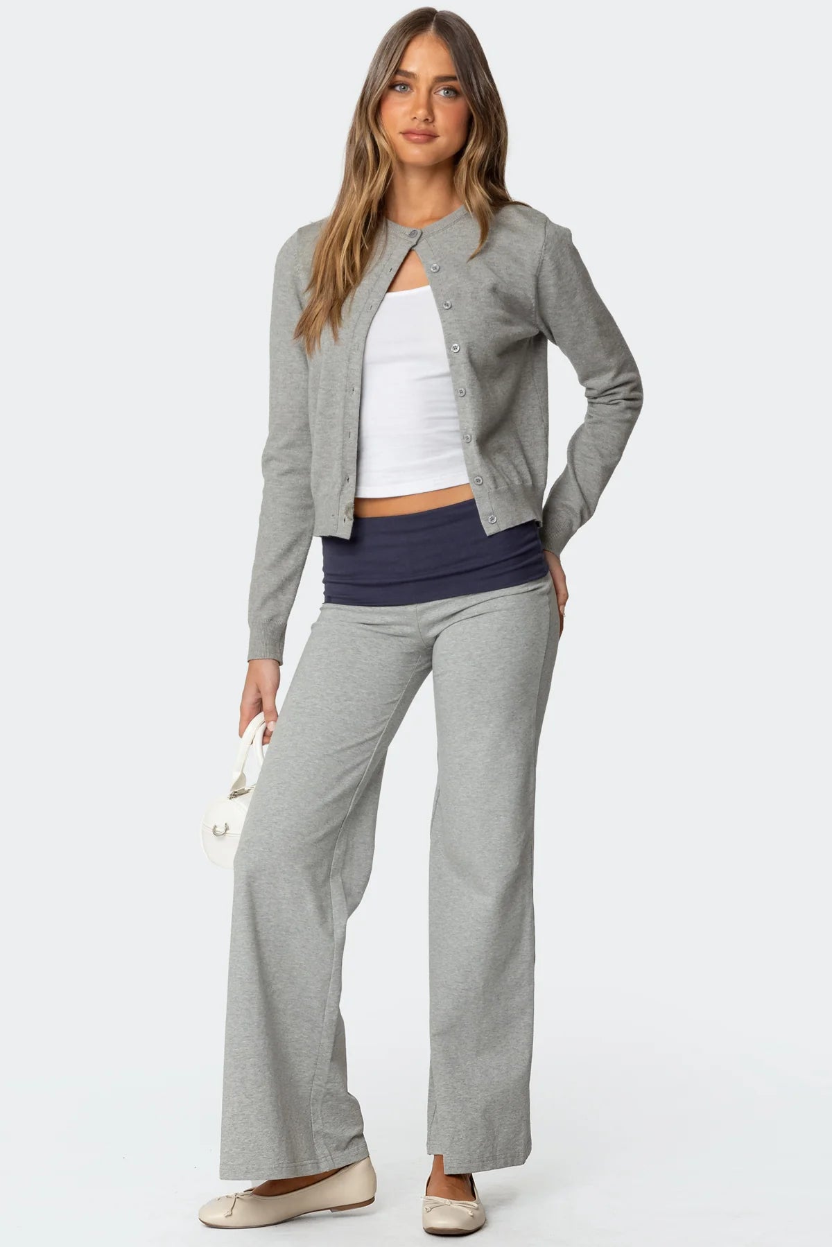 Wide Leg Contrast Foldover Pants