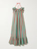 Ruffled tiered striped cotton halterneck maxi dress