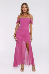 City Glow Up Off Shoulder Maxi Dress Plum