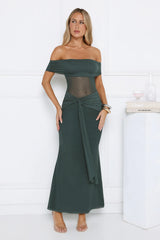 Nightfall Glitter Off Shoulder Maxi Dress Teal