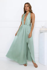 Exciting Event Satin Maxi Dress Sage