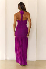 Evelyn Luxe Mesh Halter Maxi Dress Magenta