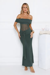 Nightfall Glitter Off Shoulder Maxi Dress Teal