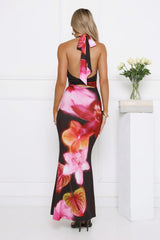 Soft Petal Energy Halter Maxi Dress Floral