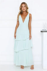 Goddess Glamour Tiered V-Neck Maxi Dress Mint