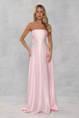 The Serina Strapless Satin Maxi Dress Light Pink