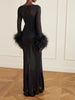 Layered lace and feather-trimmed crepe de chine maxi dress