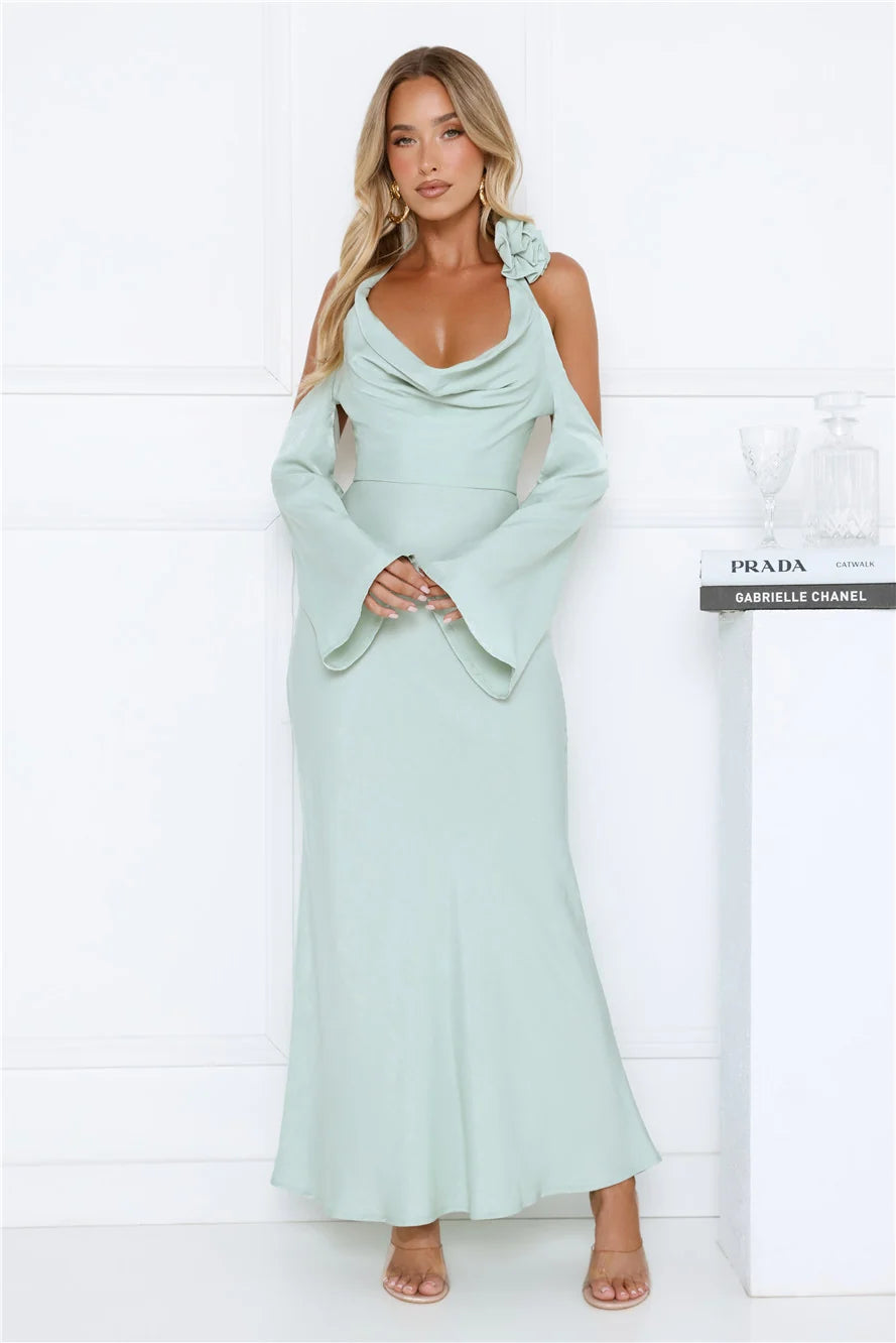 Satin Edge Halter Maxi Dress Sage