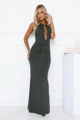 Go All Out Halter Maxi Dress Forest Green