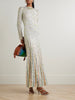Draped striped sequined ribbed-knit maxi dress
