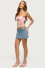 Damarie Cutout Ruched Sheer Lace Top